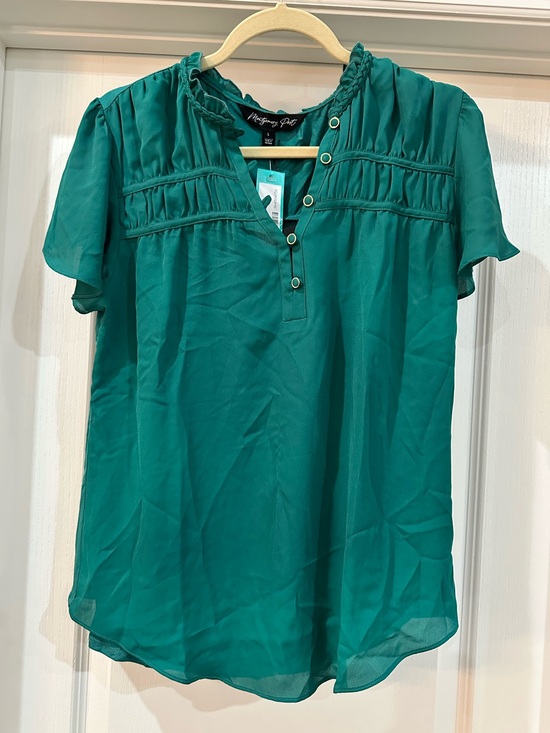 Montgomery Post Tops - MONTGOMERY POST Alyson Mixed Media Blouse - Teal Green - L